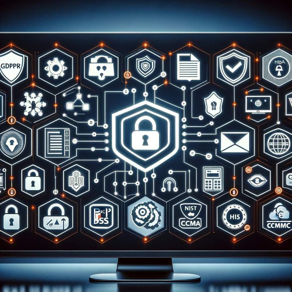 Digital compliance dashboard with security and governance icons